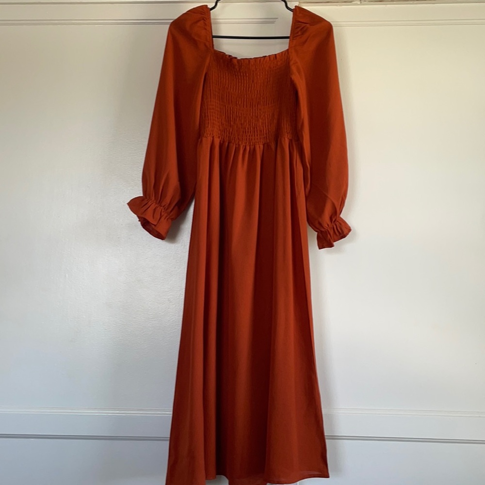 Orange midi off the shoulder dress